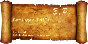 Beringer Pál névjegykártya